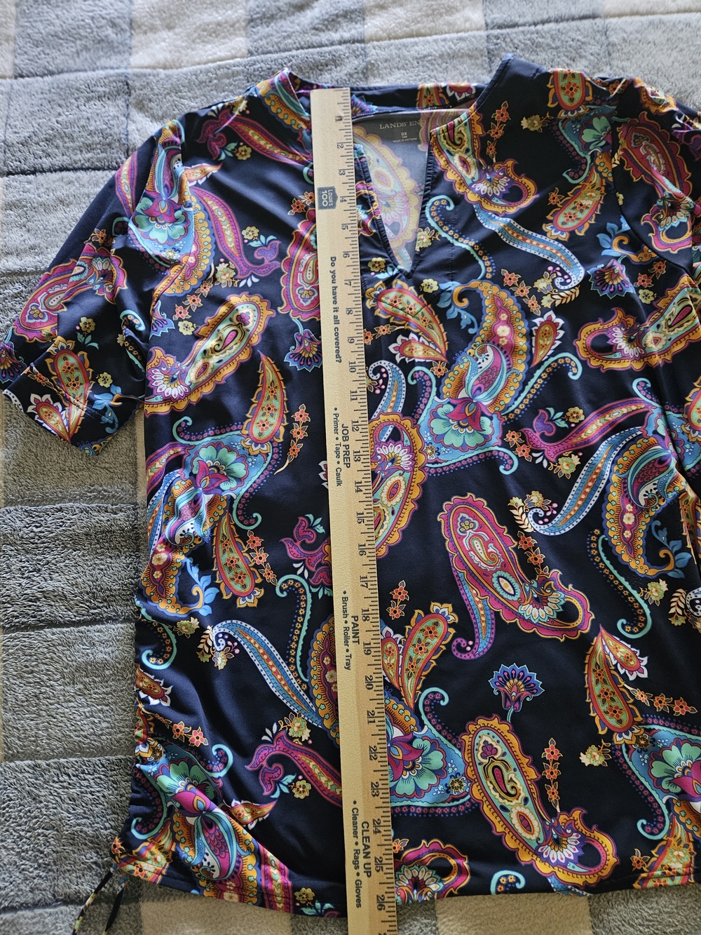 Lands' End Navy Multicolor Paisley 3/4 Sleeve V-Notch Top - Picture 6 of 7